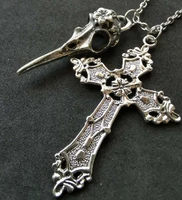 new fashion womens necklace gift retro gothic cross crow head pendant long chain necklace gothic punk jewelry