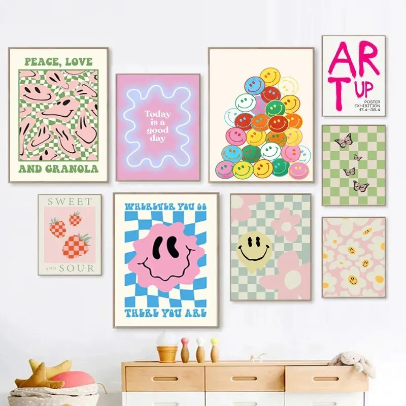 Бохо Радужный Смайлик Холст Искусство Современный Стиль Пистика Хиппи Эскизы