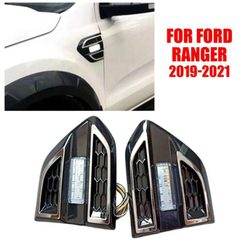 

2pcs Turn Signal Light For Ford Ranger 2019-21 Side Air Vent Fender Turn Signal Replace Protect Decor White + Yellow ABS