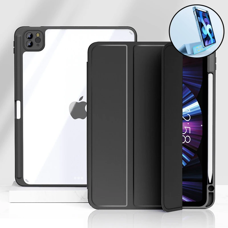 

Прозрачный Магнитный чехол для iPad Pro 11 2021 2020 2018, держатель для карандашей, Чехол Air 4 Air 3 Pro 12,9 2020 10,2 7th 8th, умный чехол, чехол