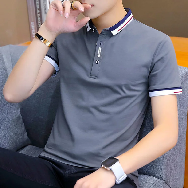 

Men's short-sleeved t-shirt men's polo shirt summer new cotton stand-up collar handsome polo shirt collar collar slim fit