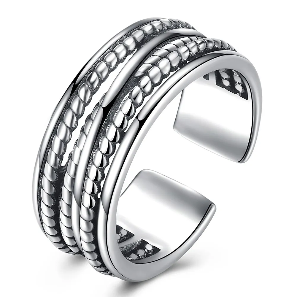 

PTE Sterling Silver Vintage Wide Opening Ring Simple Distressed Sterling Silver Ring