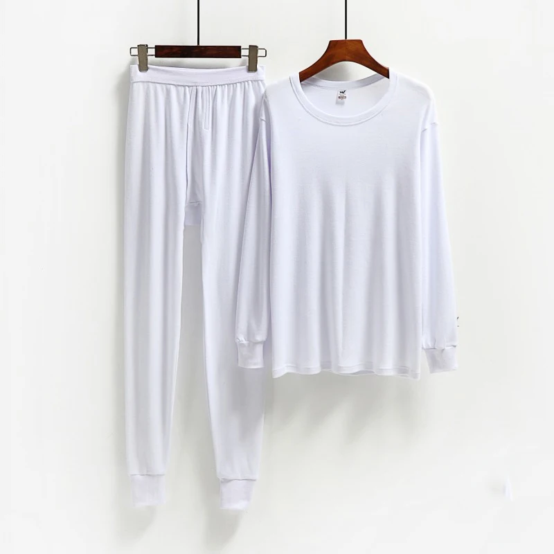 2PCS Man Thermal Round Neck Pullover +Pants Set 100%Cotton Winter Keep Warm Thermal Underwear Set Comfortable Thermo Clothing