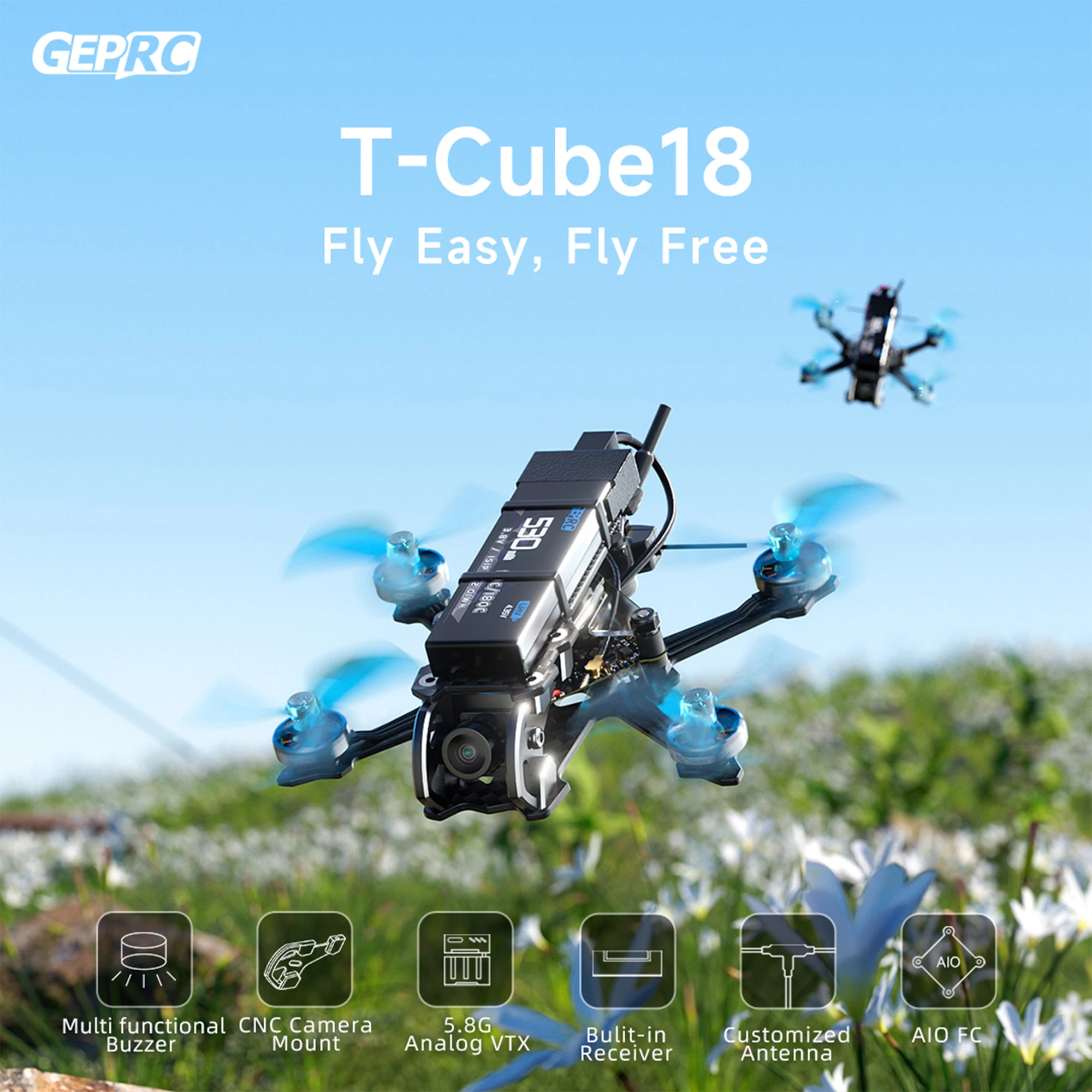 GEPRC T-Cube18 Аналоговый/HD HDZero ECO Bundle Quadcopter Встроенный приемник ELRS2.4G для небольшого FPV