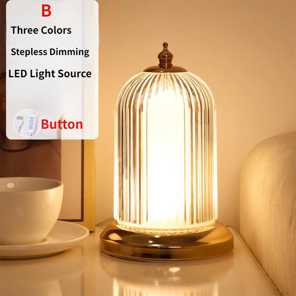 

Table Lamp Bedside Lamp Bedroom Warm And Romantic Simple Light Luxury Living Room Decoration Creative Retro Crystal Night Light