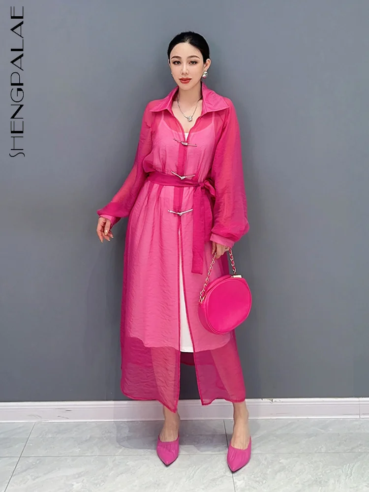 

SHENGPALAE Fashion Women Trench Lapel Single Breasted Lace Up Sunscreen Coat Solid Color Camis Robe Summer 2023 New Tide 5R4723