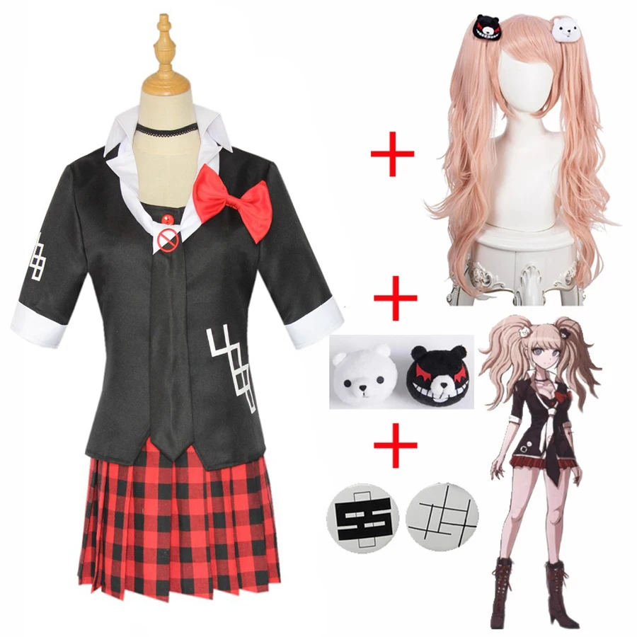 Женский костюм для косплея, новый костюм для косплея данганронпа, униформа для косплея данганронпа, Плетеный парик