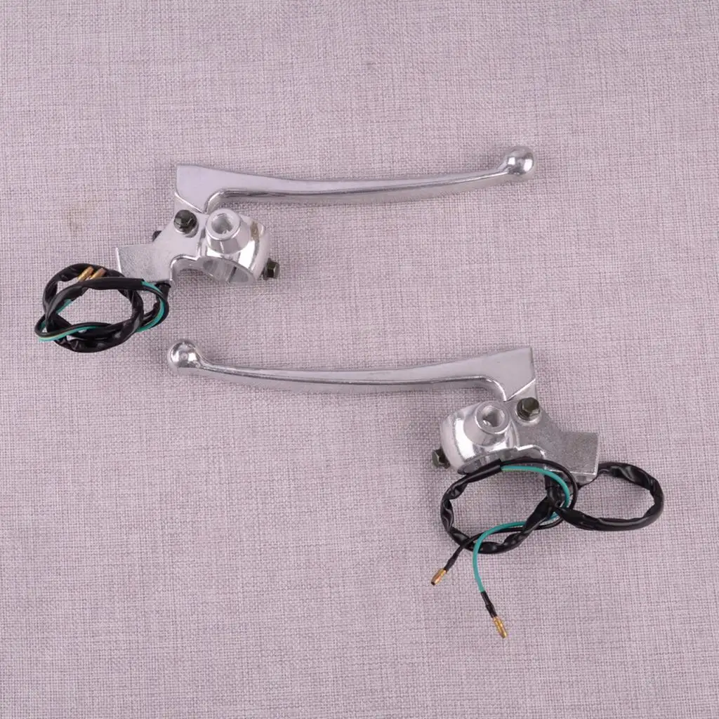 

1 Pair Silver Aluminum Alloy Motorbike Drum Brake & Clutch Lever Perch Set with Switch Cable 7/8" Handlebar Mount