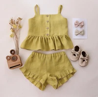 new baby girl suits summer clothes topsshorts vest harness falbala cotton linen solid color outfits bebe infant clothing sets