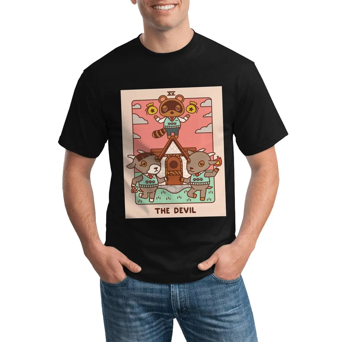 

New Horizons Tom Nook The Devil Tarot T Shirt Animal Crossing Popular Round Neck T Shirts Classic Men Print Tops