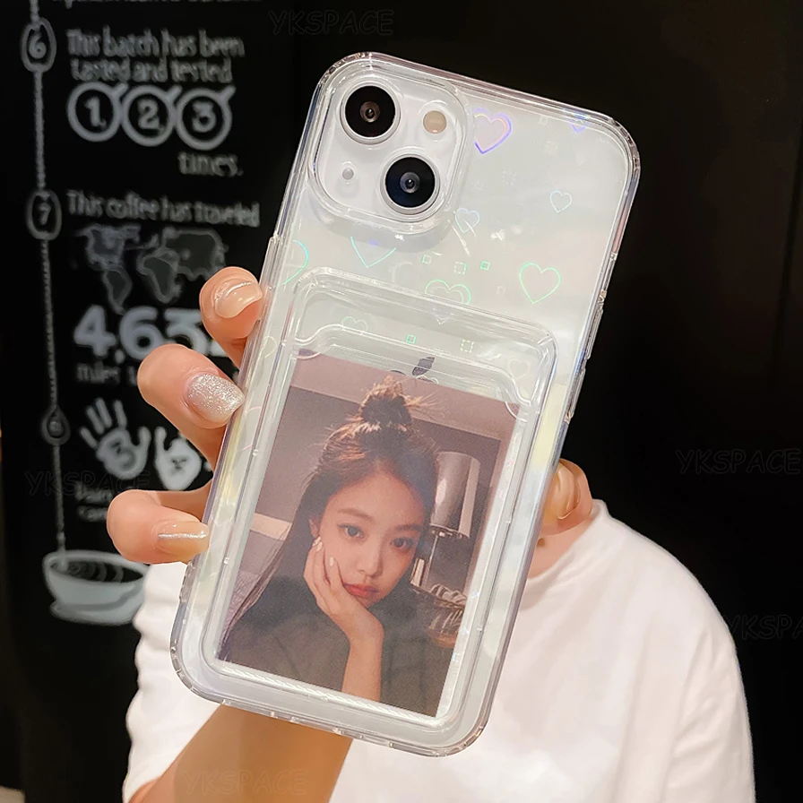 

3D Aurora Love Silicone Case For iPhone 14 13 12 11 Pro X XS Max XR SE 2020 7 8 Plus Hard PC Phone Cover with Card Pocket
