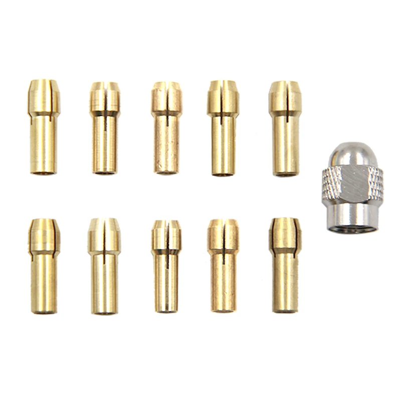 

Practical 11Pcs/Set Brass Drill Chucks Collet Bits 0.5-3.2mm 4.3mm Shank Screw Nut Replacement Rotary Tools Hardware
