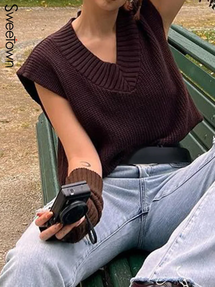 

Свитер женский однотонный без рукавов, с V-образным вырезом