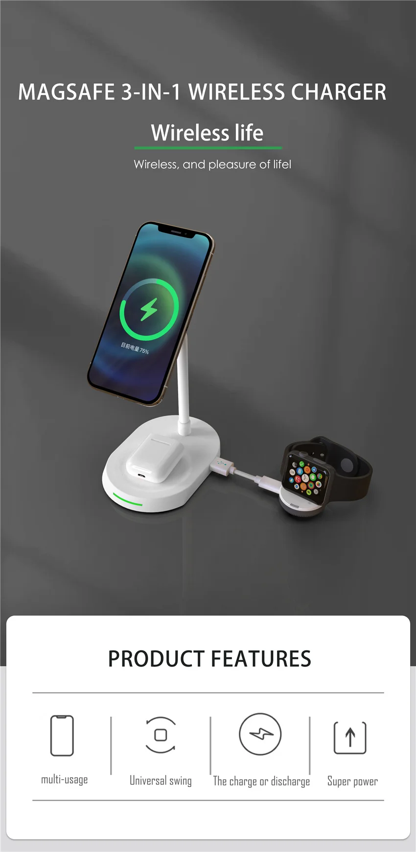 Магнитное Беспроводное зарядное устройство 30 Вт для iPhone 12 13 Pro Max настольная