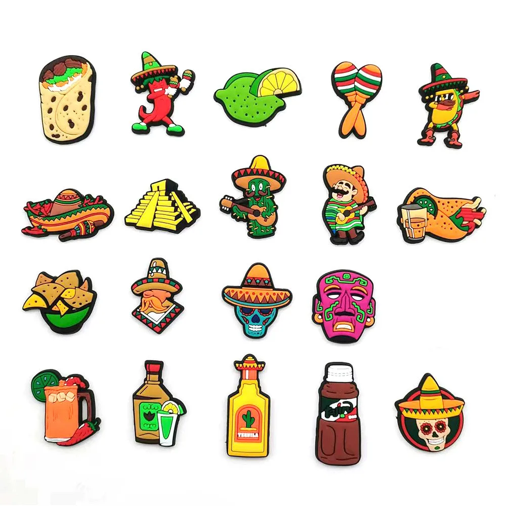 

1pc Cute Cartoon Mexican National Style PVC Croc Charms Fit Clog Sandals Garden Shoe Accessories Kids Party Gift