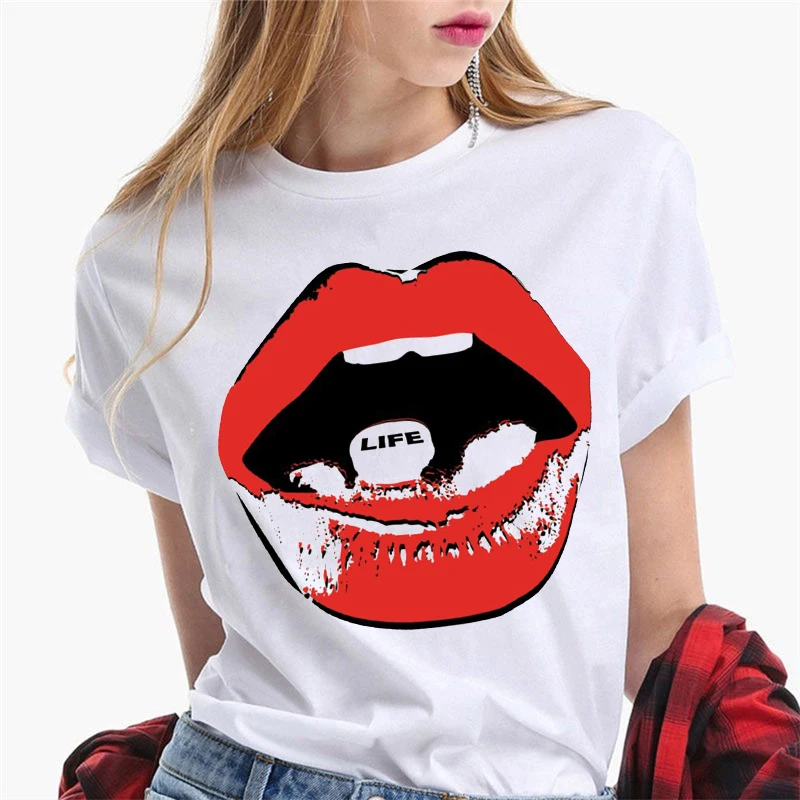 

Tee Tops Women Tshirt Red Sexy Lips Clothes Lady T-shirt Casual Short Sleeve Fashion Summer Graphic Female T Shirt Clothing 2022