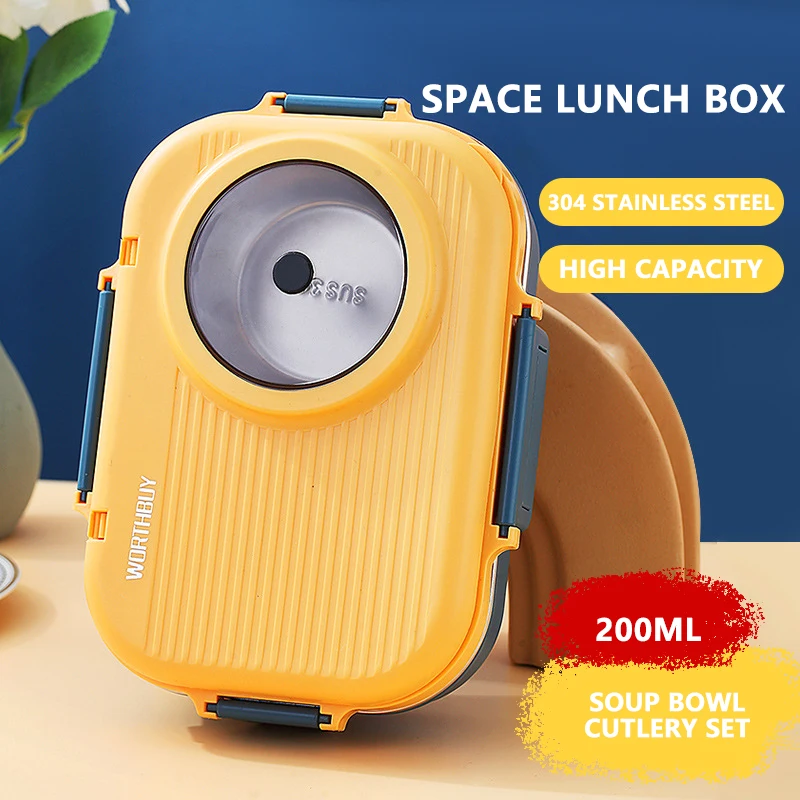 

Ланч-бокс Bento 1100 мл с камерой, 18/8 дюймов, Ланч-бокс из нержавеющей стали для детей, школьный пищевой контейнер, герметичный Ланч-бокс, пищевой ...