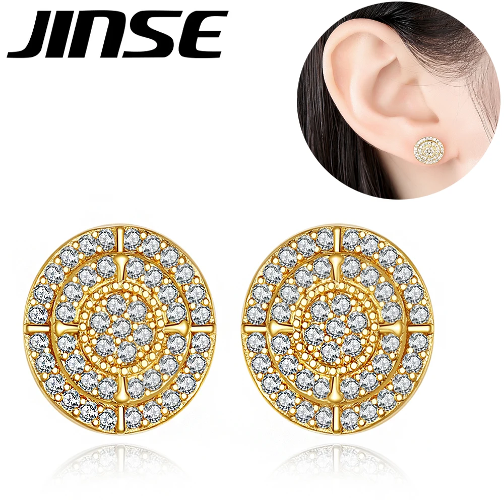 

JINSE Vintage Round Cubic Zircon Stud Earrings Hip Hop Iced Piercing Earring for Men Woman Stainless Steel Punk Unusual Jewelry