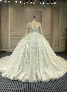 Marnham 2022 Woman Wedding Dress Bridal Gown Floral Pearls Beads Lace Tulle Long Sleeves Royal Train Vestido De Novia Marriage