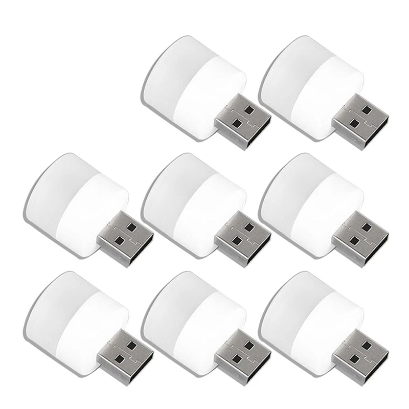 

8Pcs Night USB Light Mini LED Bulb, For Bedroom, Bathroom, Nursery, Hallway, Kitchen Lights(Warm Light+White Light)