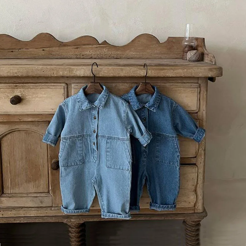 

2022 Spring New Baby Denim Romper Solid Infant Toddler Pocket Jumpsuit Newborn Denim Clothes Baby Boy Girl Jean Overalls 0-24M