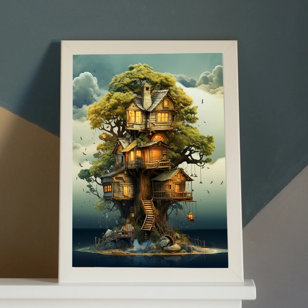 Картина по номерам деревья домик остров пейзаж цифровая краска ручная работа