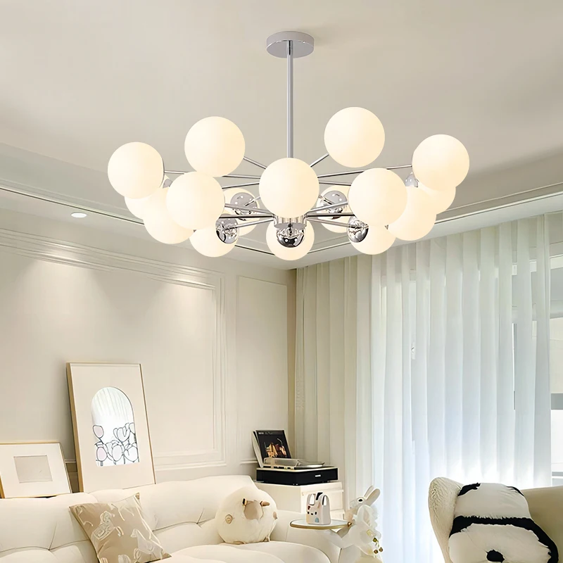 

Modern Nordic LED e27 magic bean lamp, chrome white glass decorative chandelier, living room bedroom dining room molecular light