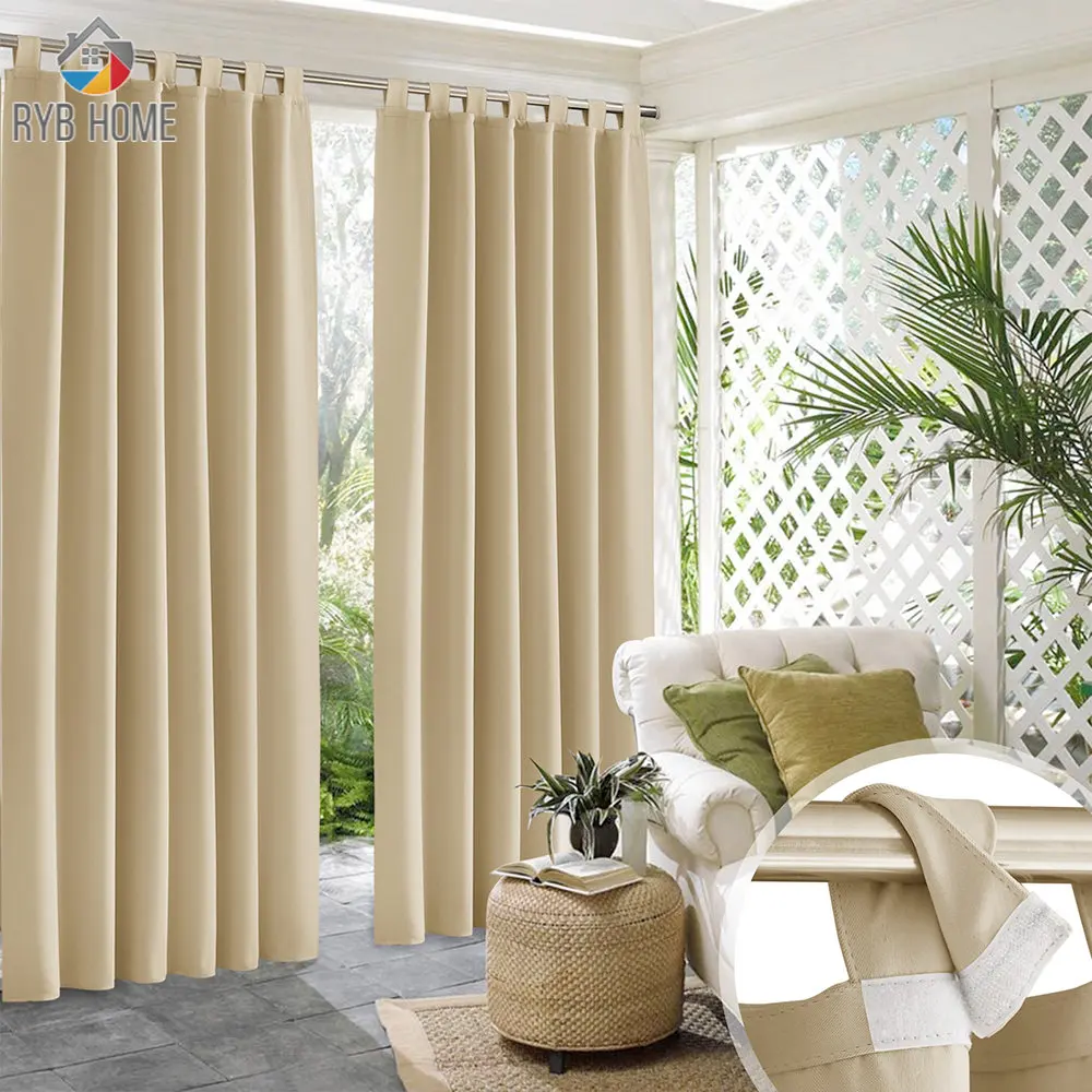 

RYB HOME 1pc Waterproof Outdoor Curtain Panels Blackout Patio Curtains Sticky Tab Top for Sliding Door Foyer Arbor Lanai Custom