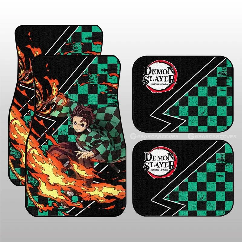 

Tanjiro Car Floor Mats Custom Sun Breathing Skill Demon Slayer Anime Car Accessories 4PCs Pack