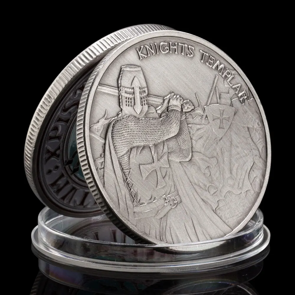

Монета с рисунком рыцарей, Посеребренная монета в античном стиле, памятные монеты, христианские украшения для дома