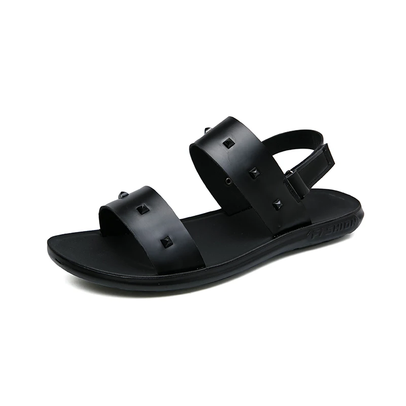 

2022 New Trend Beach Sandals Man Black Leather Roman Sandals Men Brand Fashion Casual Shoes Mens Comfortable Beach Casual Shoes