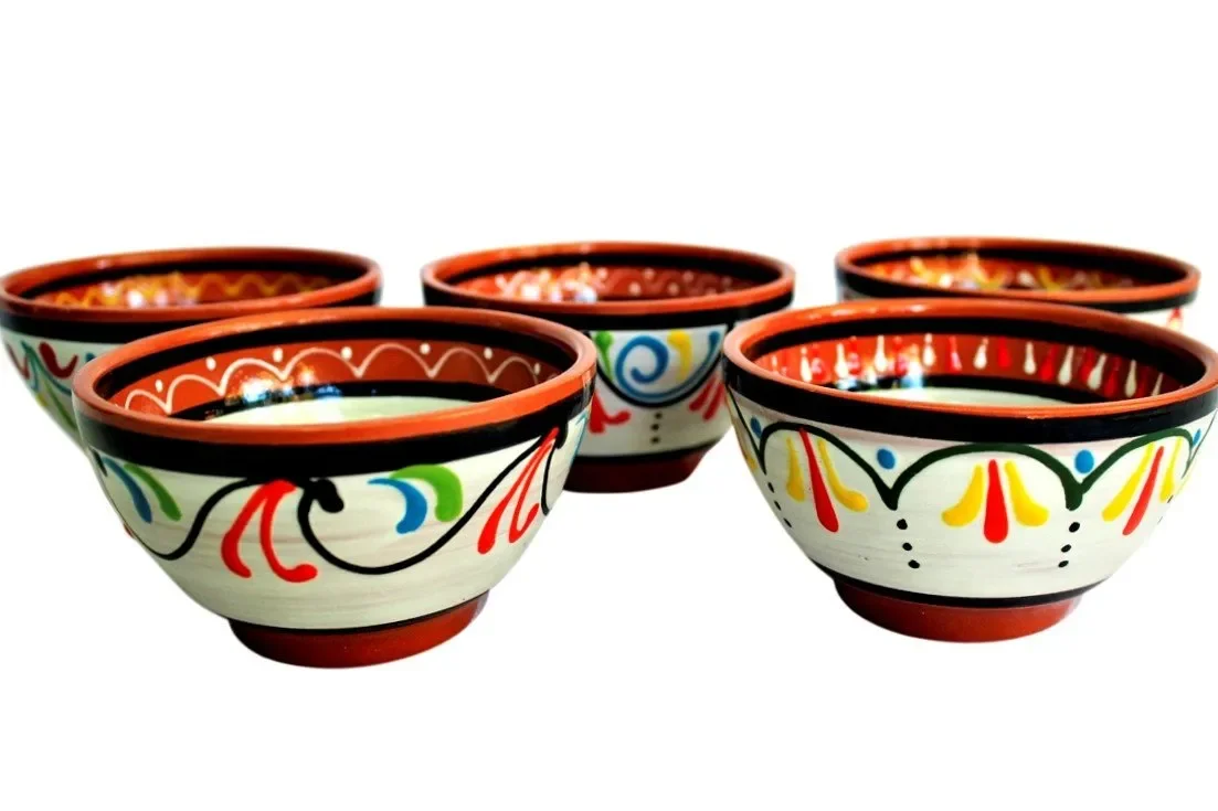 

Terracotta White Salsa Bowl Set of 5 - Hand Painted From Spain