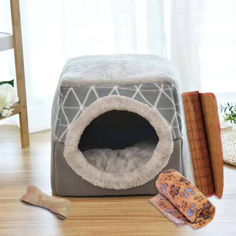 

Small Grey Felt Cozy Kitten Cave Cute Pet Tent Beds Cat House Bed with Removable Cushion Pad for Cats Puppy Small Dogs
