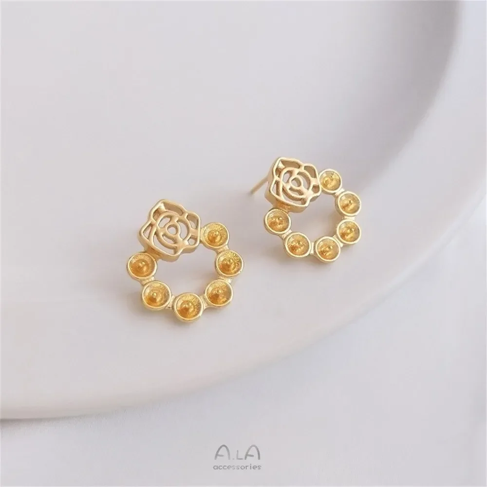 14-каратное золото кольцо с розой полуотверстие браслет из бисера серьги серебро