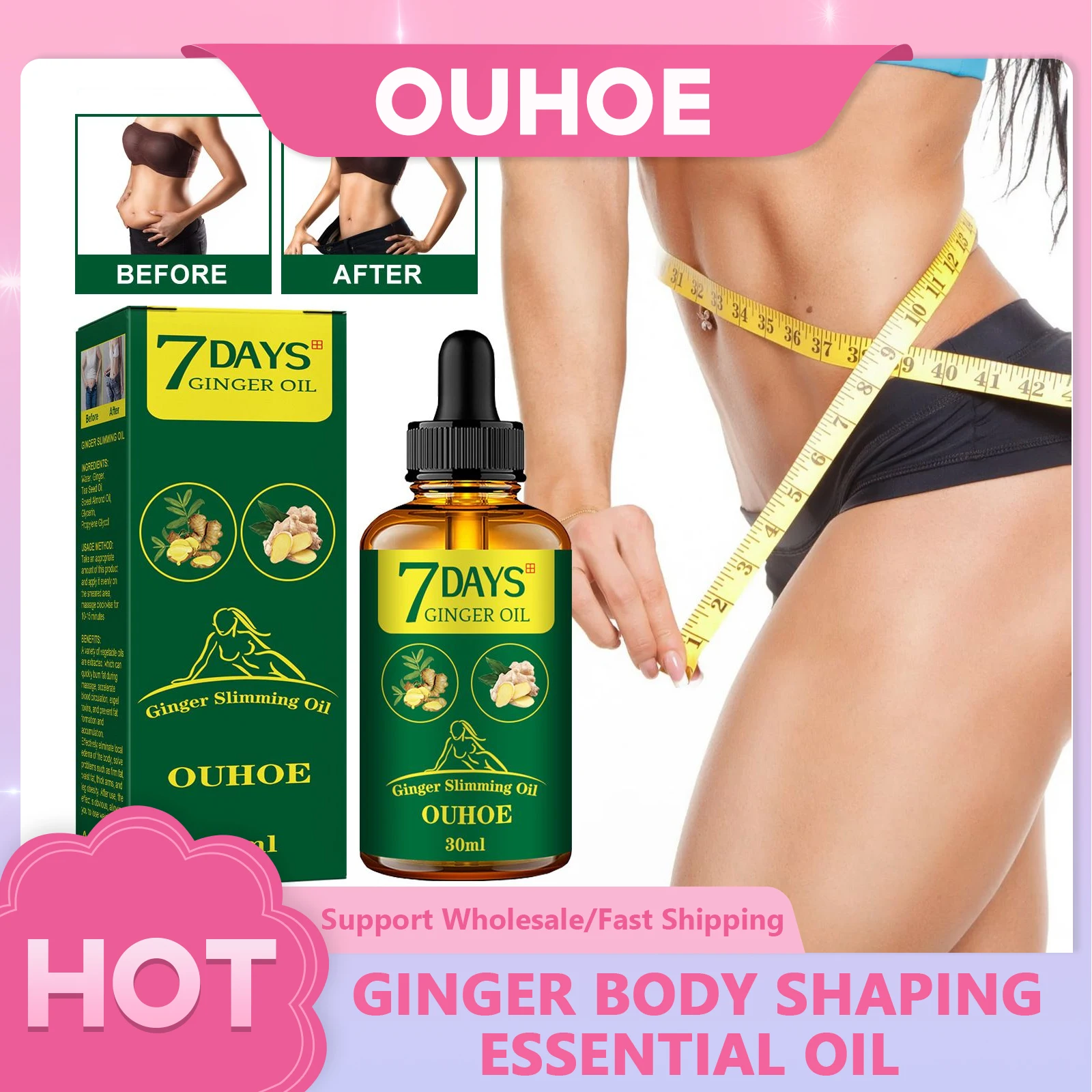 

Ginger Body Shaping Essential Oil Tighten Muscles Quickly Burn Accelerate Blood Circulation Expel Toxins Prevent Fat Formation