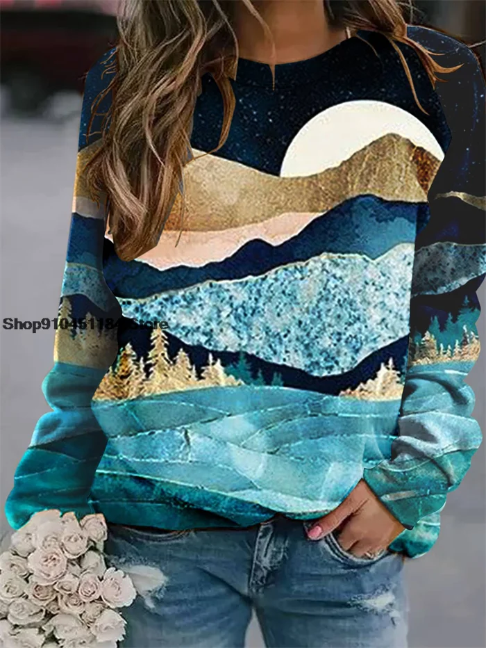 

Women's Forest Mountain Printed Fashion Sweatshirt Raglan Long-Sleeved Autumn Casual Round Neck Pattern 3D Printing Pullover