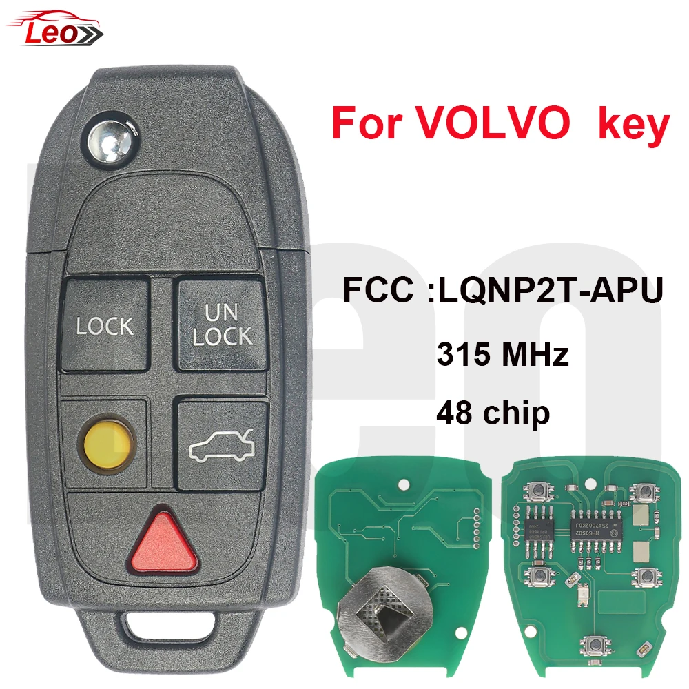 Фото Ключ Leo FCCID:LQNP2T-APU 315 МГц, 48 чипов, 5 кнопок, с паролем, выкидной ключ для Volvo XC70 XC90 S60 S70 S80 V70, 2004-2015 гг. №1