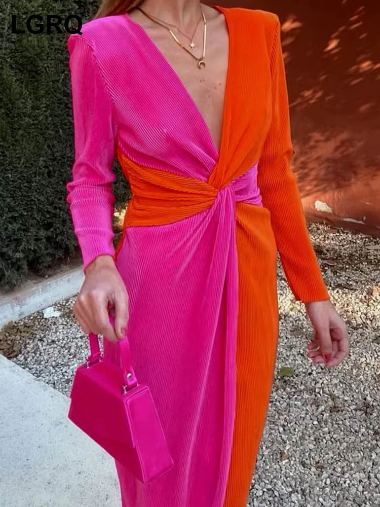 

Женское плиссированное платье с поясом, длинным рукавом и поясом