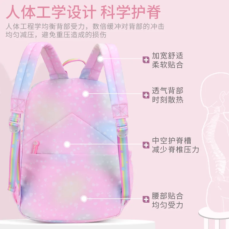 New Children's Schoolbags Lightweight Waterproof Princess Backpack With Small Unicorn Doll Burden-reducing Girls School Bag