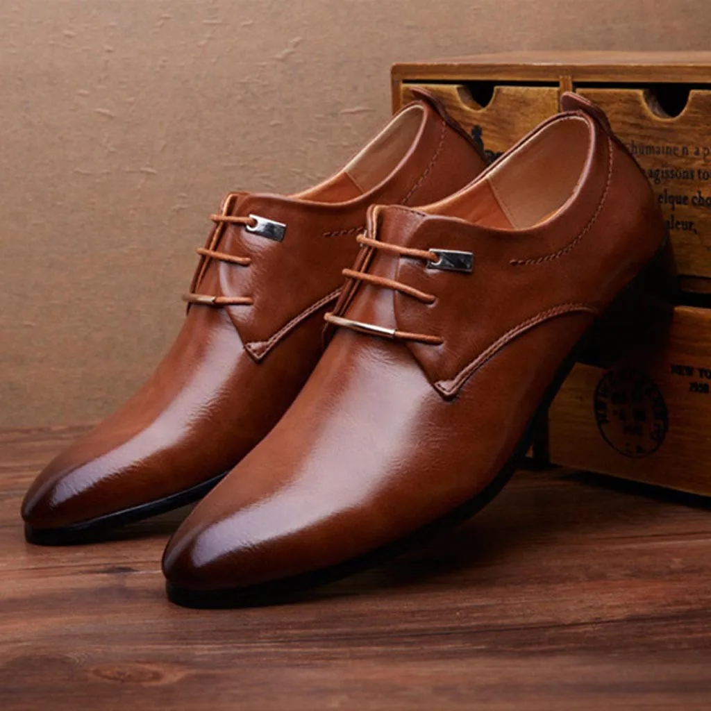 Мужские кожаные туфли со шнуровкой черные деловые повседневные с острым носком