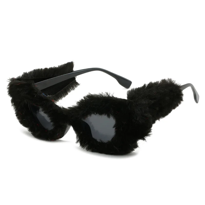 

2022 New Personalized Fashion Plush Sunglasses Women's Cat's Eye Sexy Fashion Street Shooting Temperament Glasses UV400