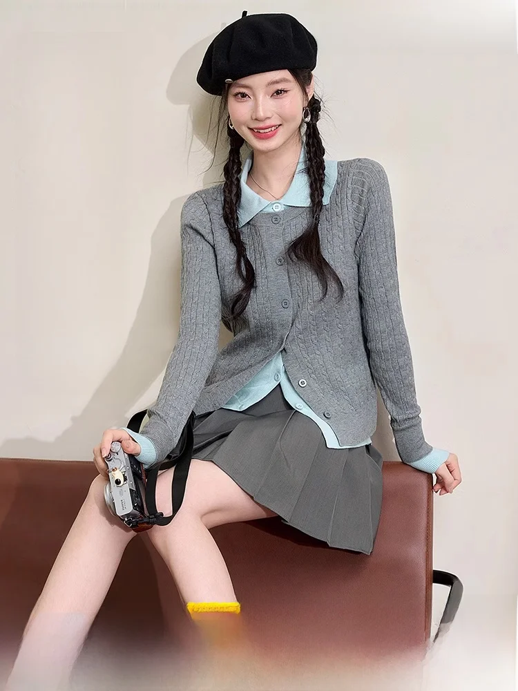 Короткая серая вязаная верхняя одежда в стиле вестерн Sle женская зимняя новинка