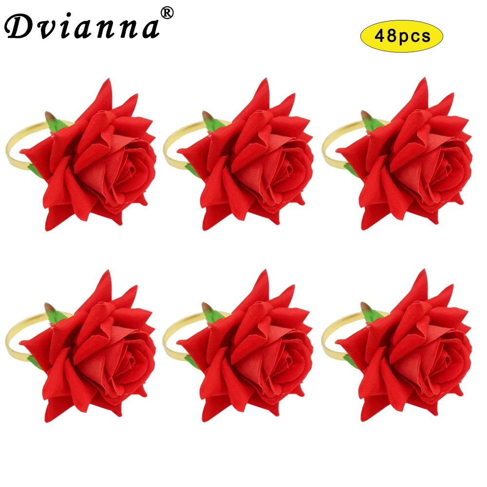 

Dvianna 48Pcs Rose Flower Napkin Rings for Wedding Dinner Party Banquet Christmas Thanksgiving Day Birthday HWW01