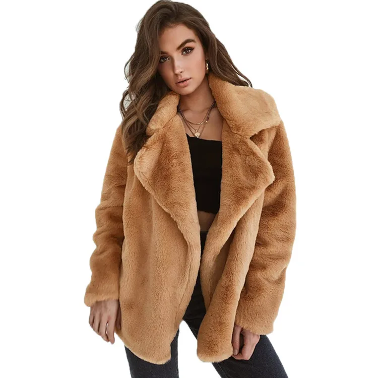 

Women Faux Fur Elegant Black Shaggy Coat Outwears Autumn Warm Plush Teddy Coat Streetwear Female Furry Fluffy Winter Jacket