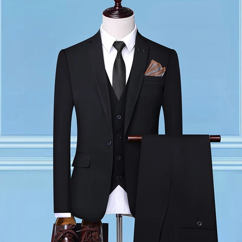 

Облегающий костюм из трех предметов/мужской деловой Повседневный костюм для жениха, свадебные блейзеры, куртка, брюки, жилет, жилет