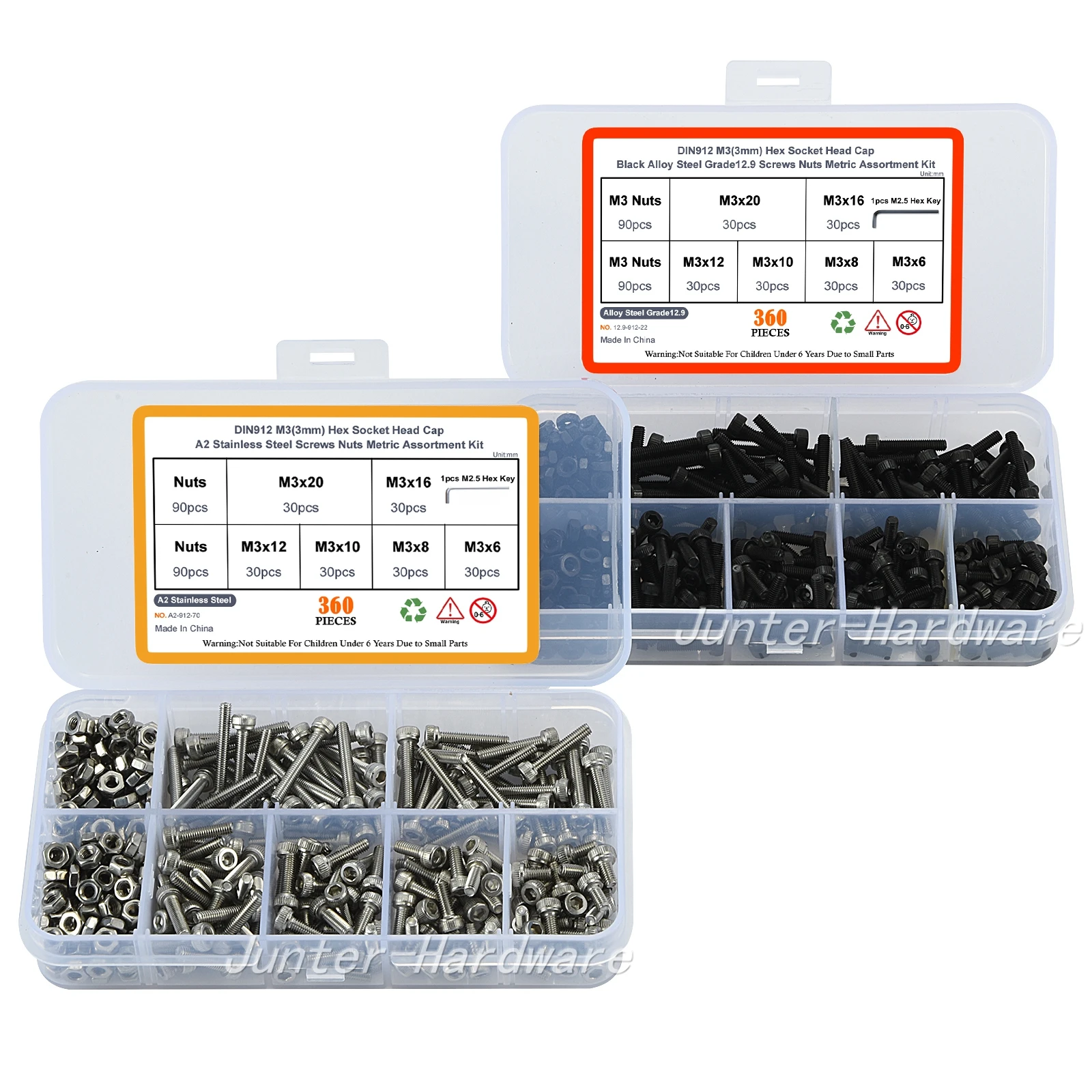 

360pcs M3 DIN912 M3(3mm) Hex Socket Head Cap Screws Nuts Metric Assortment Kit