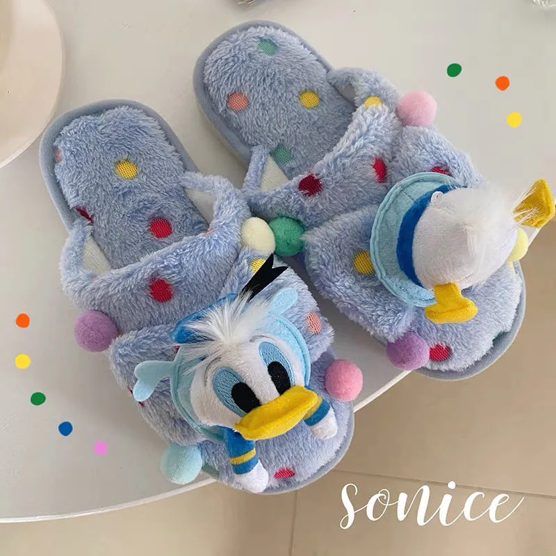 Плюшевые тапочки с героями мультфильмов Дональд Дак для женщин зимние теплые
