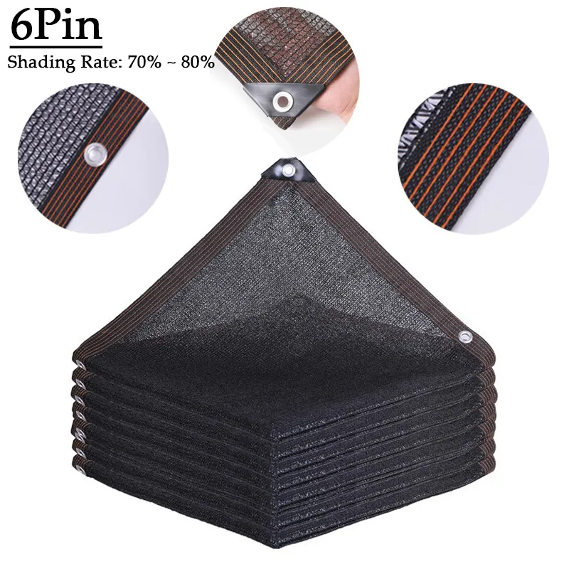 

70%~80% Shading 6Pin Black HDPE Anti-UV Sunshade Net Garden Fence Netting Outdoor Swimming Pool Sun Canopy Car Shed Awning
