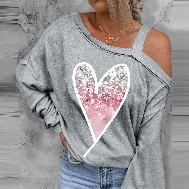 

Женская футболка с длинным рукавом, свободного покроя и открытыми плечами