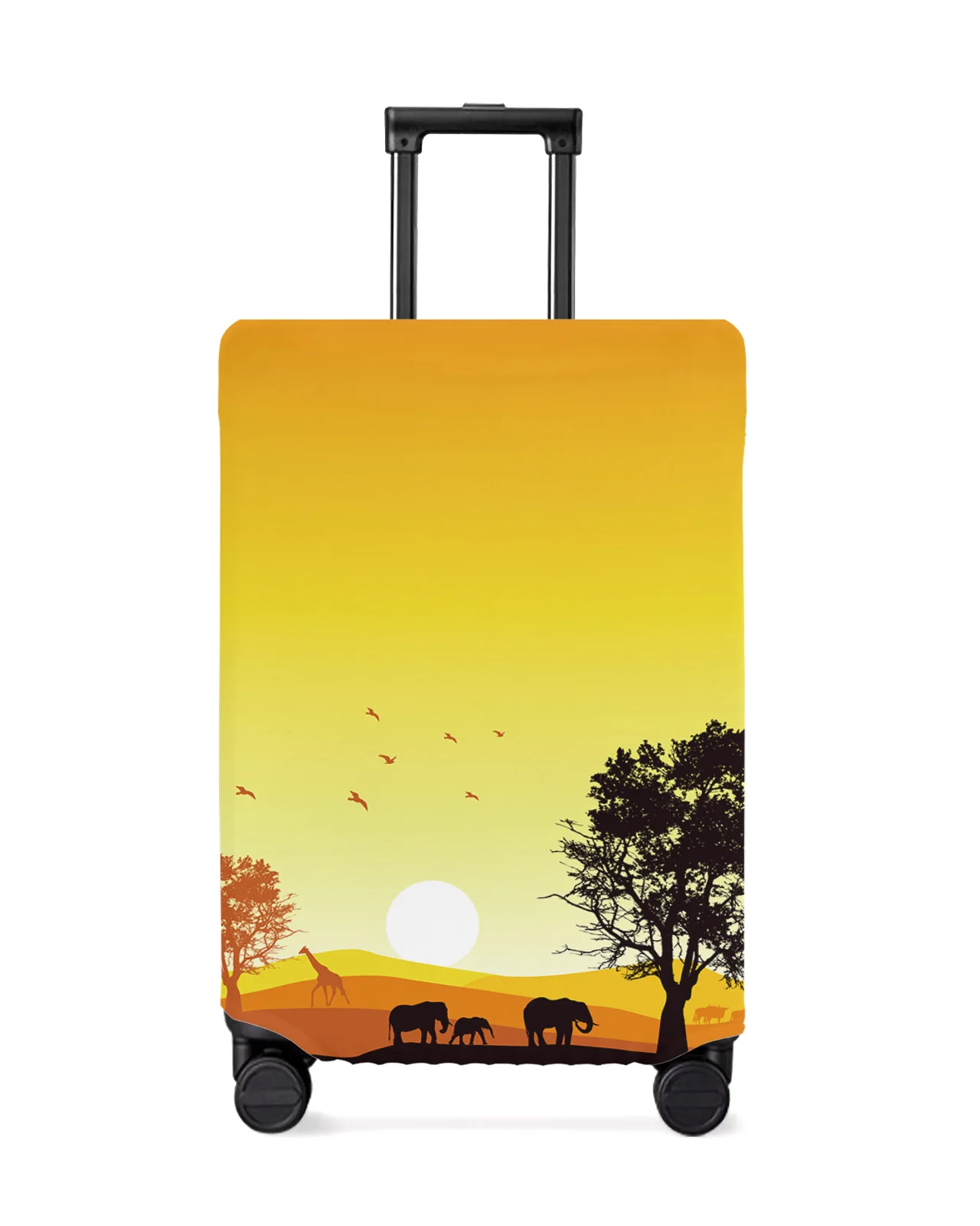 

African Sunset Landscape Elephant Giraffe Silhouette Travel Luggage Cover Elastic Baggage Cover Suitcase Case Travel Accessories